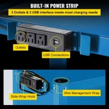 Carro AV de acero VEVOR, carro multimedia de altura ajustable de 26 a 41 pulgadas con cable de alimentación eléctrica, carro de presentación de 25 x 18 pulgadas con 3 estantes, carro rodante de 150 libras con 2 frenos adecuado para carga, azul