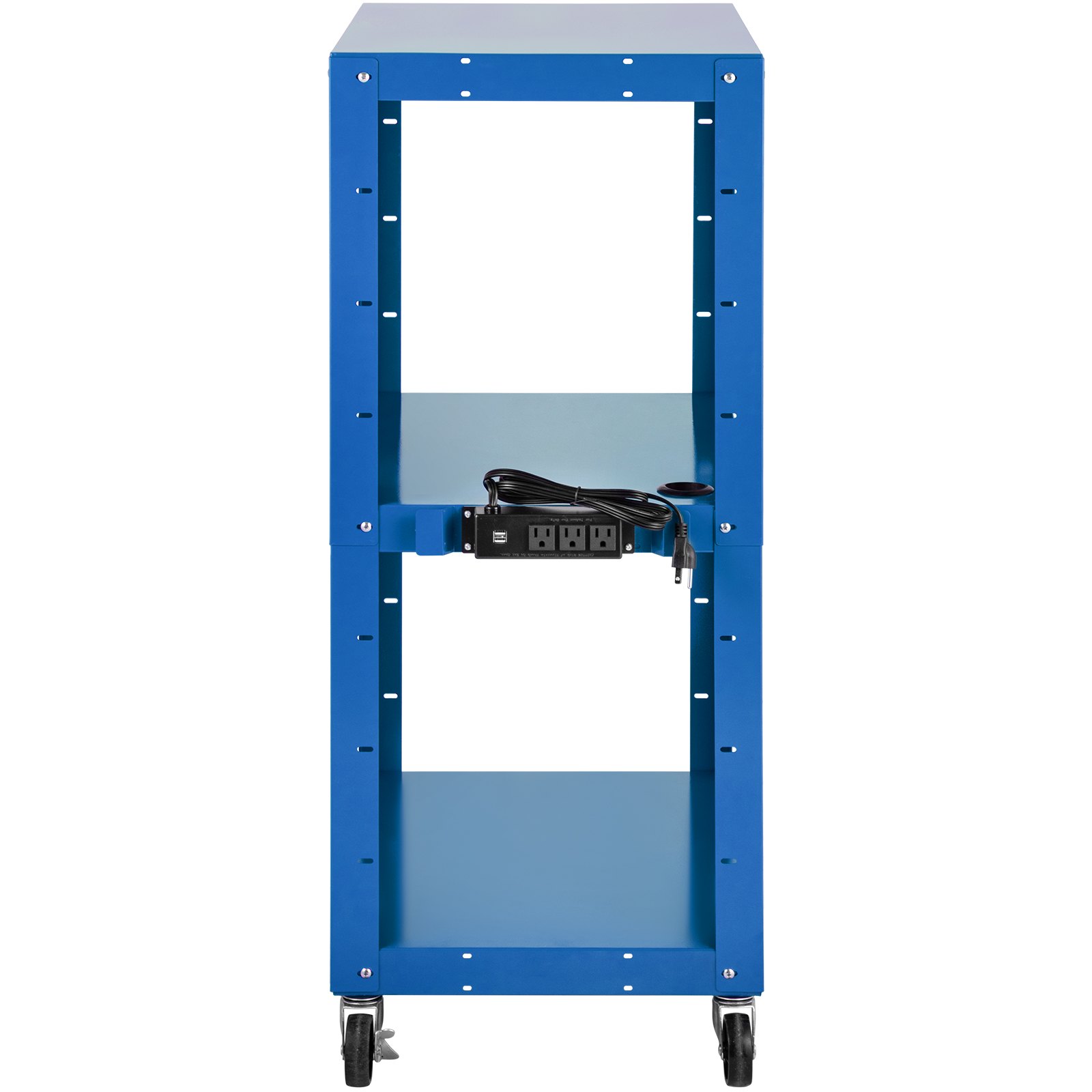 Carro audiovisual de acero VEVOR, altura ajustable de 66-104 cm, con cable de alimentación, 63 x 46 cm, para presentaciones, 3 estantes, 68 kg, con ruedas y 2 frenos, apto para cargas pesadas, color azul