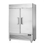 Frigorífico comercial VEVOR con puertas dobles, acabado en acero inoxidable y pantalla digital de temperatura.