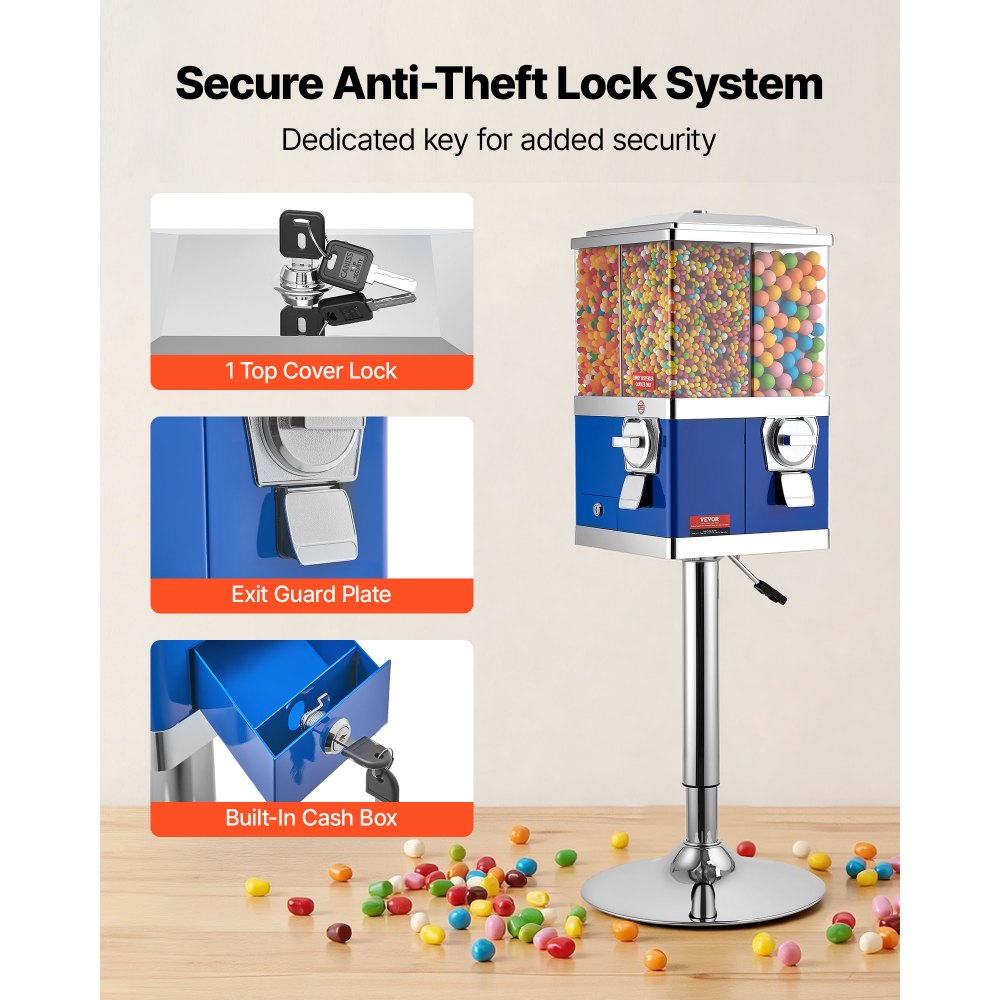 VEVOR Candy Vending Machine, Four Compartment Candy Vending Machine with Stand, Gumball & Candies Vendings Machines with Adjustable Height, Vintage Candies Dispenser for Shop, Arcade, Family Gathering