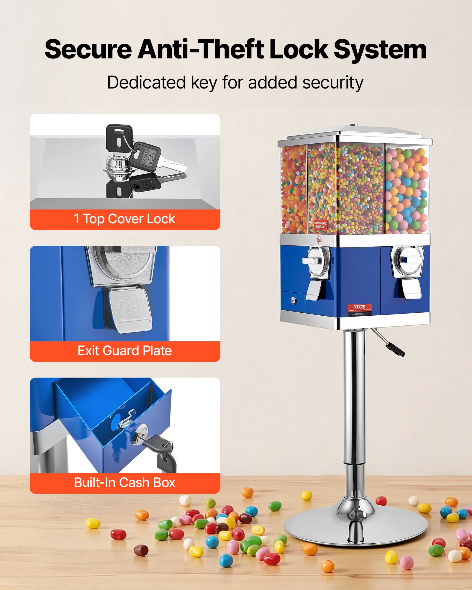 VEVOR Candy Vending Machine, Four Compartment Candy Vending Machine with Stand, Gumball & Candies Vendings Machines with Adjustable Height, Vintage Candies Dispenser for Shop, Arcade, Family Gathering