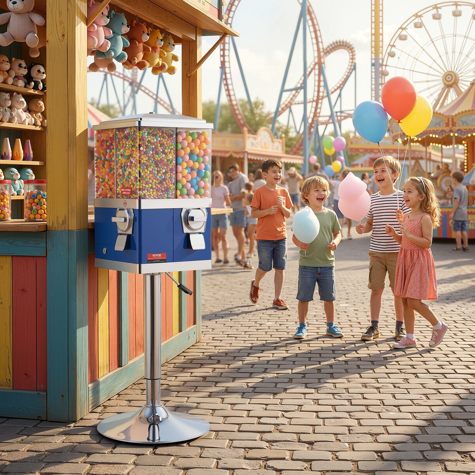 VEVOR Candy Vending Machine, Four Compartment Candy Vending Machine with Stand, Gumball & Candies Vendings Machines with Adjustable Height, Vintage Candies Dispenser for Shop, Arcade, Family Gathering