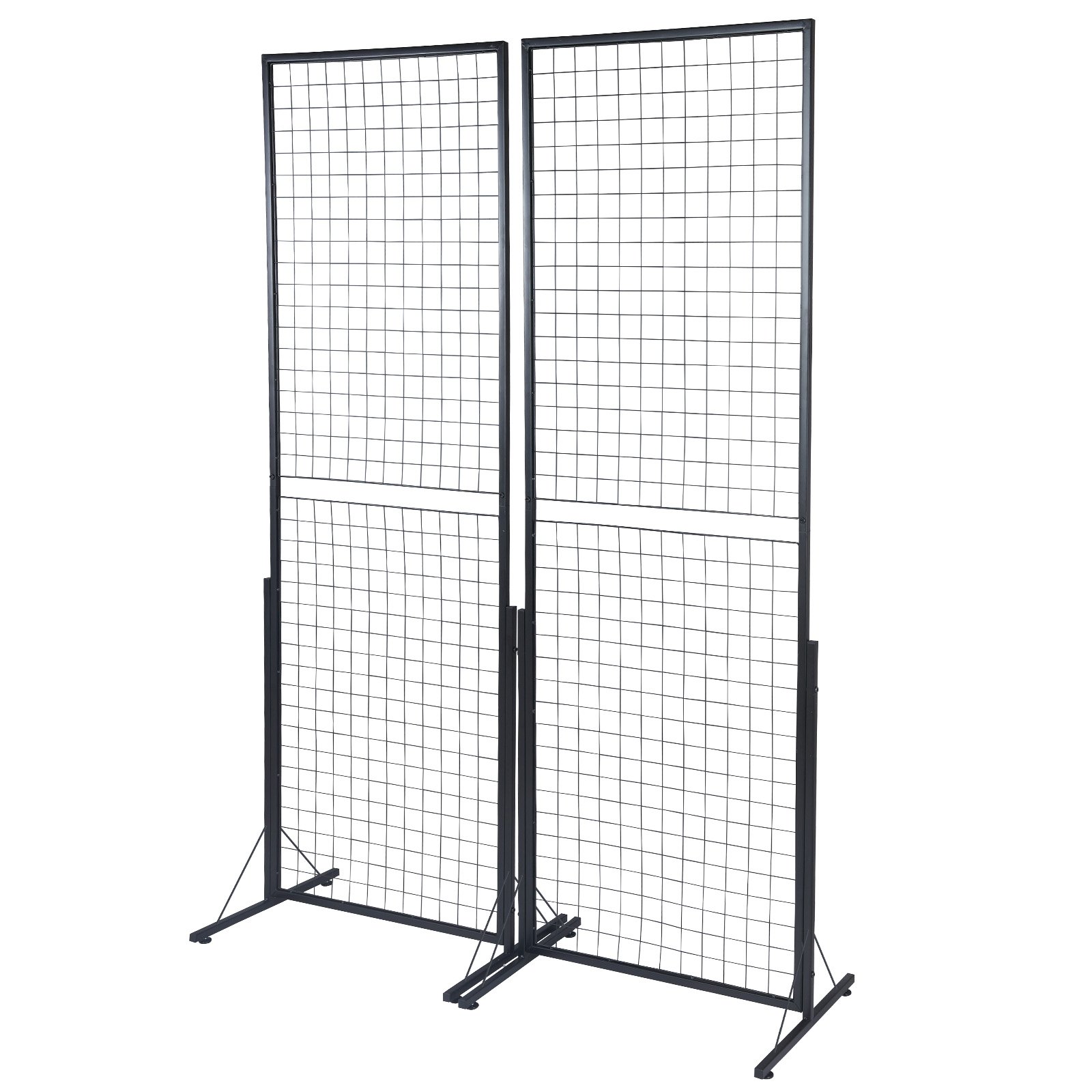 VEVOR Torre de paneles de pared de rejilla de 2' x 5.6', 2 paquetes de estantes de exhibición de rejilla de alambre con base en T de pie, paneles de pared de rejilla de doble cara para espectáculos de artesanía, exhibición minorista con clips y ganchos adicionales