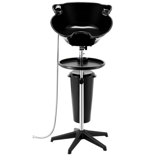 Lavabo portátil VEVOR, lavabo profundo para lavar el cabello con altura y ángulo ajustables, incluye manguera de drenaje, cabezal de ducha y cubo, lavabo portátil para peluquería, spa, color negro.