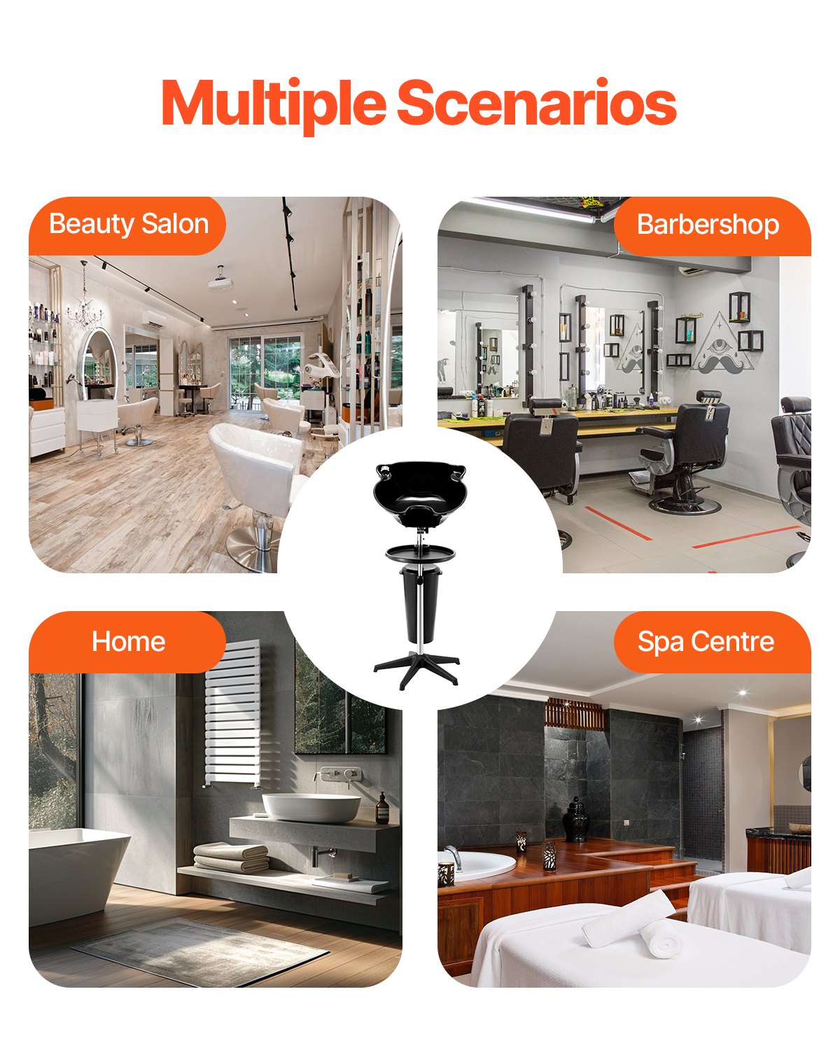 Cuenco de champú portátil con cabezal de ducha, balde, manguera de drenaje, lavabo de salón ajustable