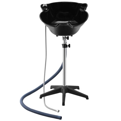 VEVOR Lavabo Portátil para Champú Lavabo Profundo para Lavar el Cabello de Altura y Ángulo Ajustables con Manguera de Drenaje, Cabezal de Ducha para Peluquería, Salón de Belleza, Centro de Spa, Negro