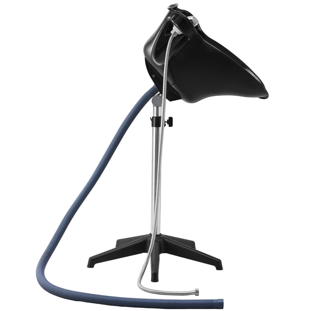 VEVOR Lavabo Portátil para Champú Lavabo Profundo para Lavar el Cabello de Altura y Ángulo Ajustables con Manguera de Drenaje, Cabezal de Ducha para Peluquería, Salón de Belleza, Centro de Spa, Negro