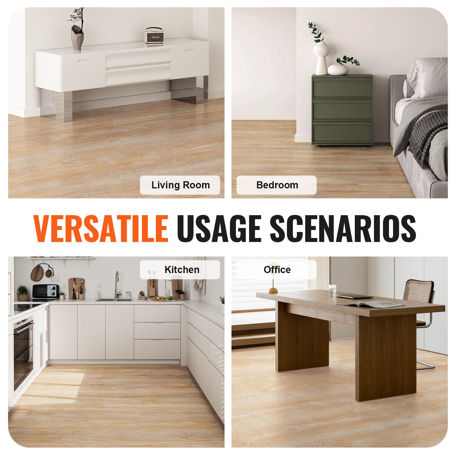 VEVOR Baldosas de Vinilo Entrelazadas de 1120 x 185 mm, 10 Baldosas de 5,5 mm de Grosor que Se Unen, Pisos de Bricolaje de Grano de Madera Natural para Cocina, Comedor, Dormitorios y Baños de su Hogar