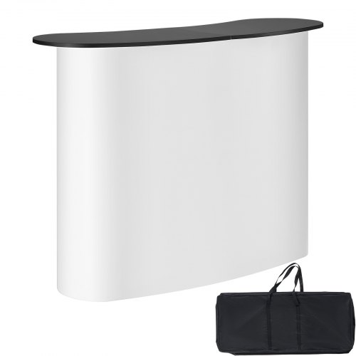 VEVOR Mesa de podio portátil para ferias, 51.18" x 18.31" x 37.4", mostrador de exposición, stand de exhibición con pared, mesa de bar plegable de promoción al por menor, podio emergente con estante de almacenamiento, bolsa de transporte