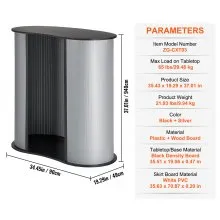 VEVOR Mesa de podio portátil para ferias comerciales, 35.43" x 19.29" x 37.01", mostrador de exposición, stand de stand con pared, mesa de bar plegable de promoción al por menor, mostrador de podio emergente con bolsa de transporte