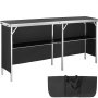 VEVOR Mesa de bar portátil plegable extralarga – Mesa de podio de feria para interior, exterior, fiesta, picnic, exposición, incluye estuche de transporte, estante de almacenamiento y falda negra, 77.95" x 15.16" x 34.65