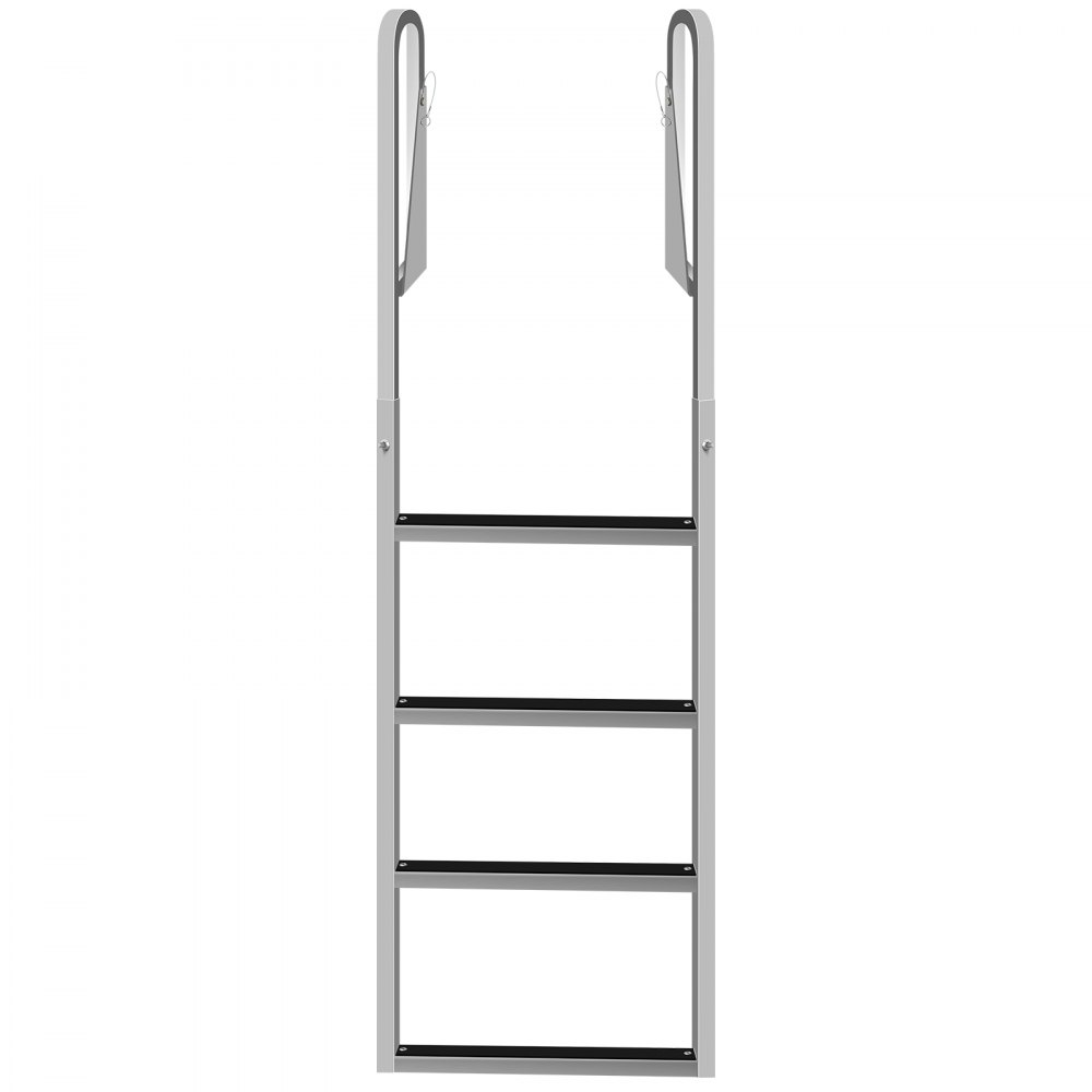 Escaleras de muelle VEVOR abatibles hacia arriba, escalera de muelle con alfombrilla de goma, escalera de baño de aluminio de 4 peldaños, cada escalón de 21,5 pulgadas, carga de 350 libras, para lago, embarque marino, piscina