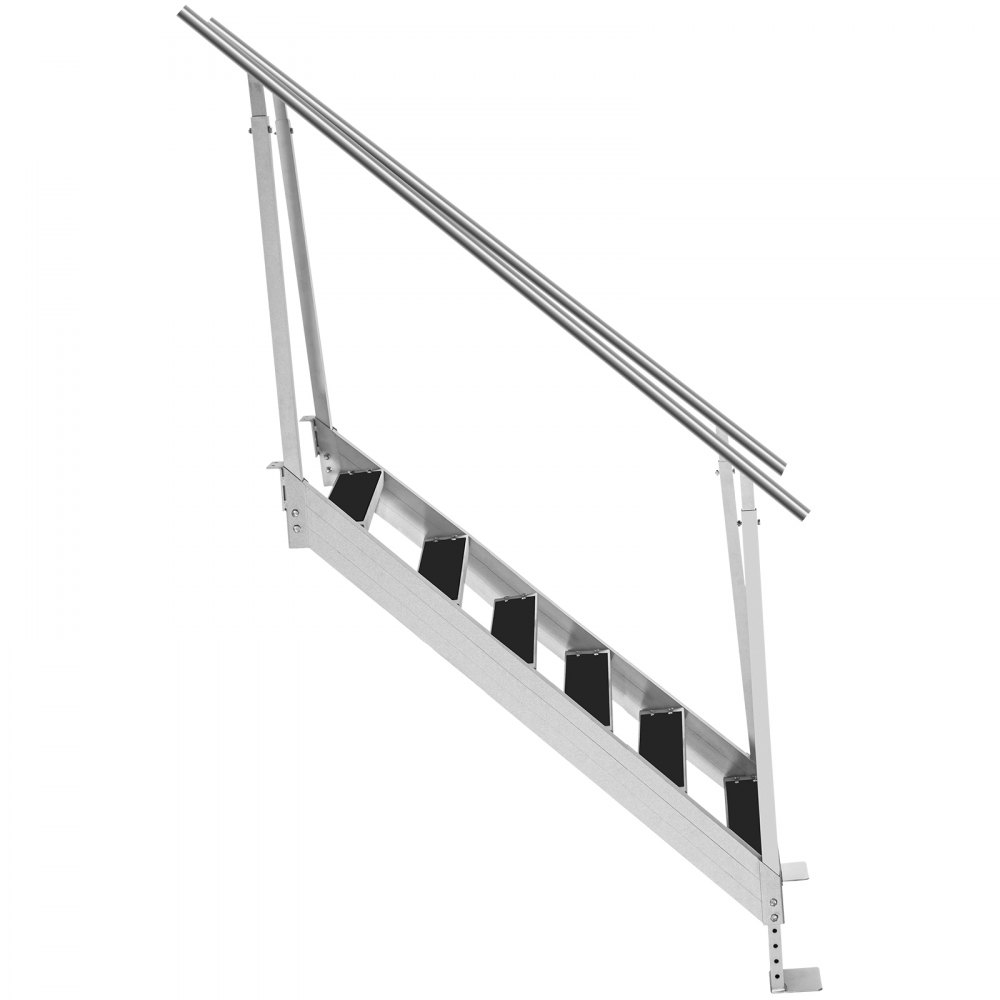 Escalera de muelle VEVOR con alfombrilla de goma, escalones de muelle de 30 a 39 pulgadas de altura ajustable, escaleras de muelle de aluminio de 6 escalones, cada escalón de 22 x 4 pulgadas, carga de 500 libras, para lago, embarque marino, piscina