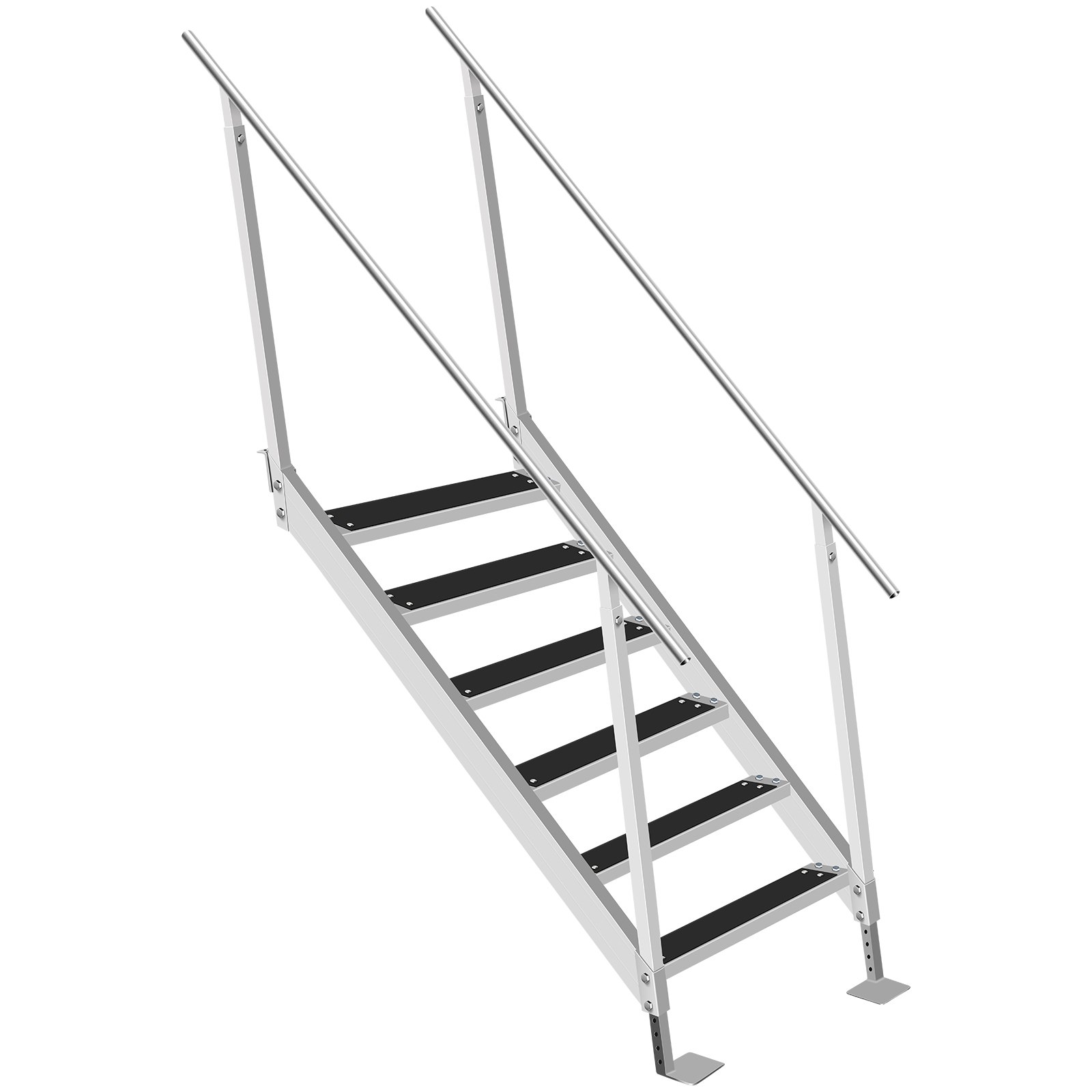 Escalera de muelle VEVOR con alfombrilla de goma, escalones de muelle de 30 a 39 pulgadas de altura ajustable, escaleras de muelle de aluminio de 6 escalones, cada escalón de 22 x 4 pulgadas, carga de 500 libras, para lago, embarque marino, piscina