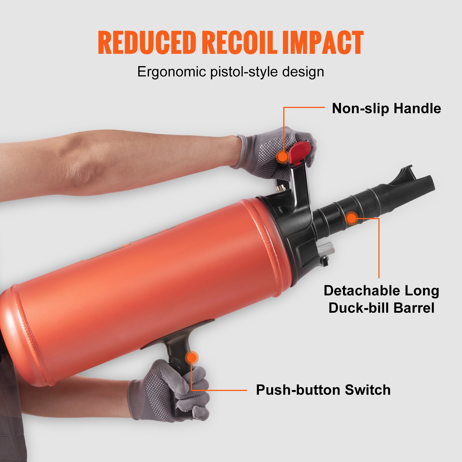 Alineador de talones de neumáticos VEVOR con diseño ergonómico tipo pistola, mango antideslizante e interruptor de botón.