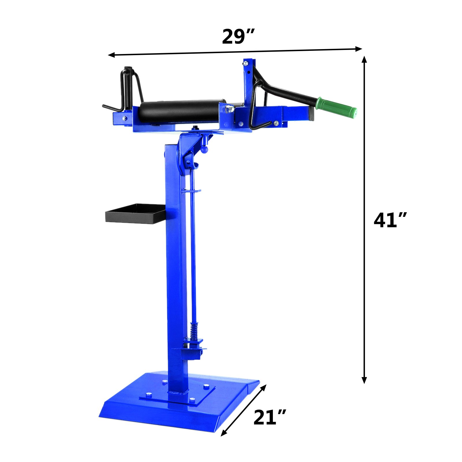 Esparcidor de neumáticos VEVOR en azul, 29&quot; de ancho, 41&quot; de alto y 21&quot; de profundidad de base.