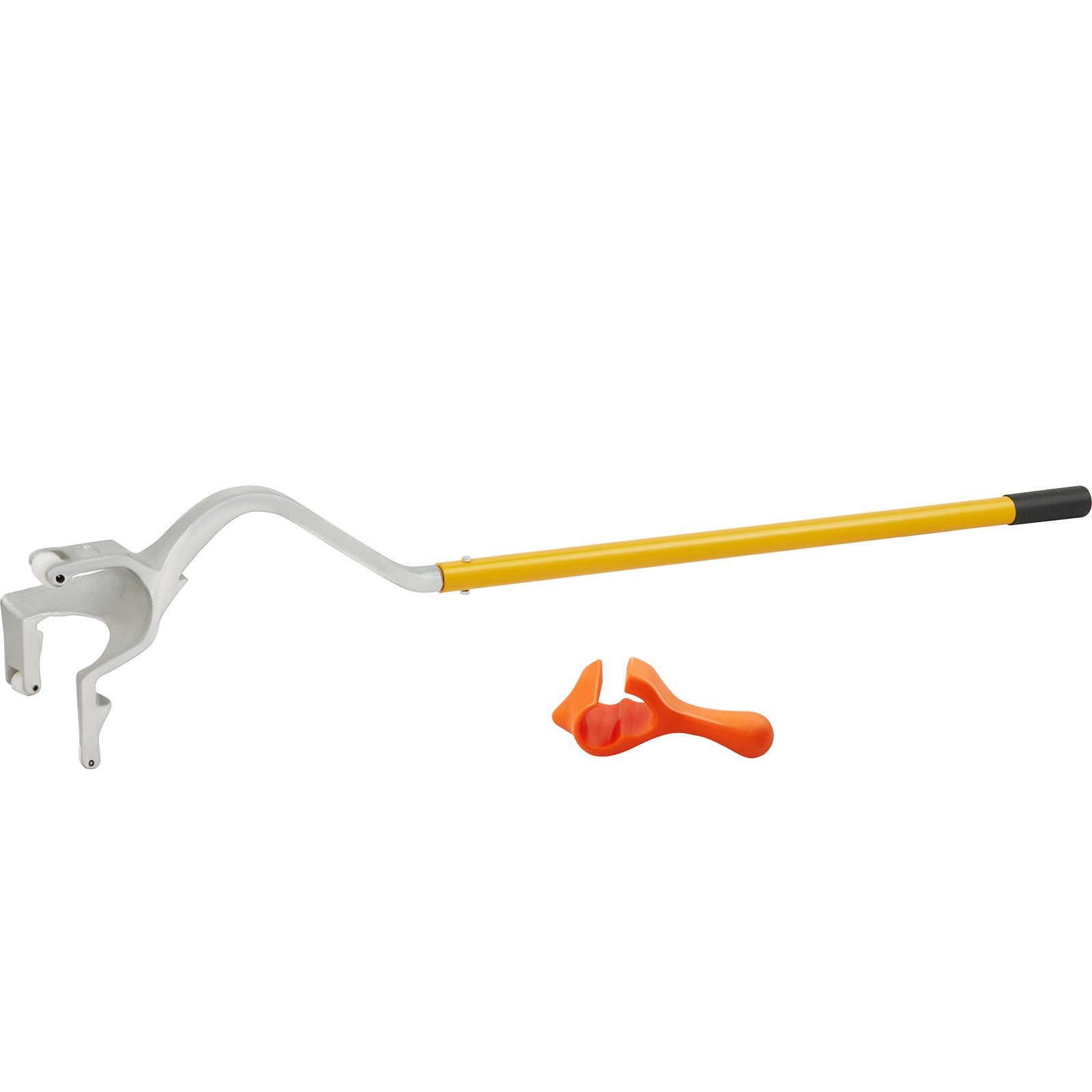 Herramienta para desmontar y montar neumáticos VEVOR con mango amarillo y componente naranja.