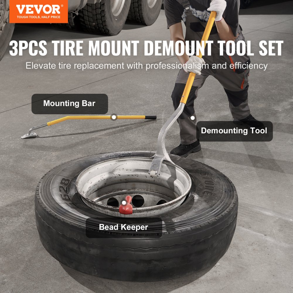 VEVOR Herramienta de desmontaje de montaje de neumáticos, 571- 622 mm Herramienta de desmontaje de montaje de desmontaje de acero manual, con extra Bead Keeper, Tubeless Truck Bead Breaker, 3 PCS Tire