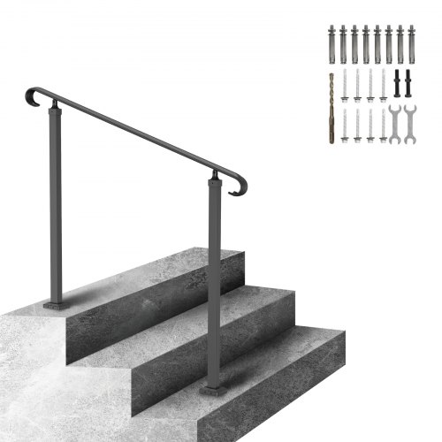 Barandillas VEVOR para escaleras exteriores, aptas para 1-3 escalones, barandilla de hierro forjado, barandilla para escaleras exteriores, barandilla ajustable para porche delantero, barandillas negras de estilo transicional para escalones de hormigón o escaleras de madera.