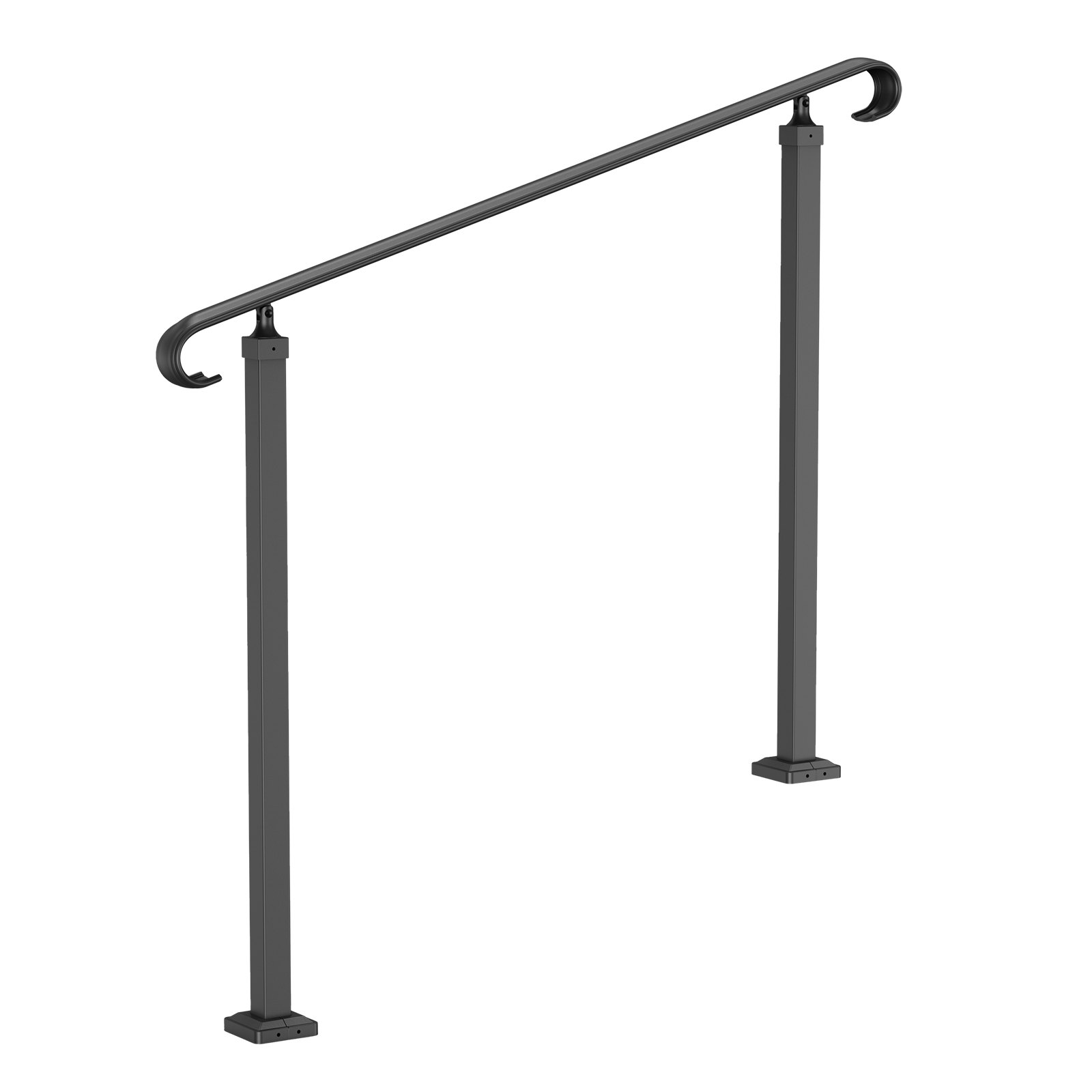 Pasamanos de exterior VEVOR negro con postes cuadrados y extremos curvados.