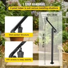 VEVOR Pasamanos para escalones exteriores Barandillas de 1-2 escalones Pasamanos de hierro forjado Pasamanos de escalera para escalones Barandillas de hierro negro para escalones Montaje en pared y piso con kit de instalación