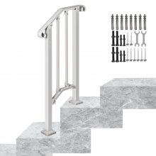 Pasamanos de hierro forjado VEVOR para pasamanos de 1 o 2 escalones, riel de escalera para exteriores n.° 1 con kit de instalación para escalones para exteriores, pasamanos, color blanco mate
