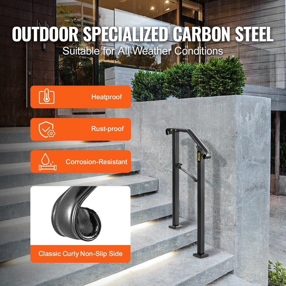 VEVOR Handrails for Outdoor Steps, Fit 1 or 2 Steps Outdoor Stair Railing, Arch#1 Wrought Iron Handrail, Flexible Porch Railing, Black Transitional Handrails for Concrete Steps or Wooden Stairs
Visit the Happybuy Store