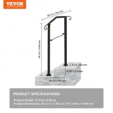 Pasamanos VEVOR para escalones al aire libre, se adaptan a barandilla de escalera exterior de 1 o 2 escalones, pasamanos de hierro forjado Arch#1, barandilla de porche flexible, pasamanos de transición negros para escalones de hormigón o escaleras de madera