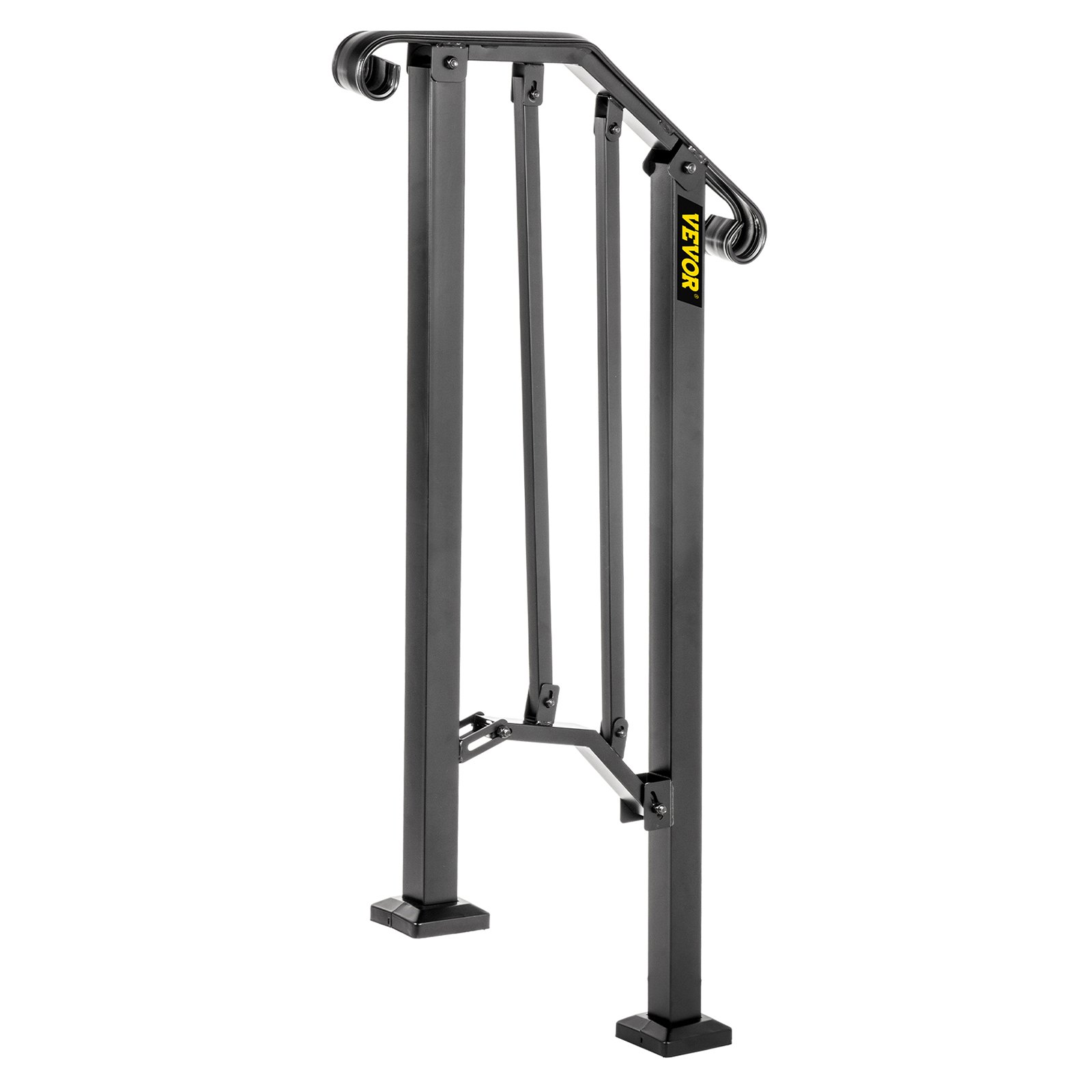 Pasamanos para exterior VEVOR de color negro con barandillas y placas de base resistentes.