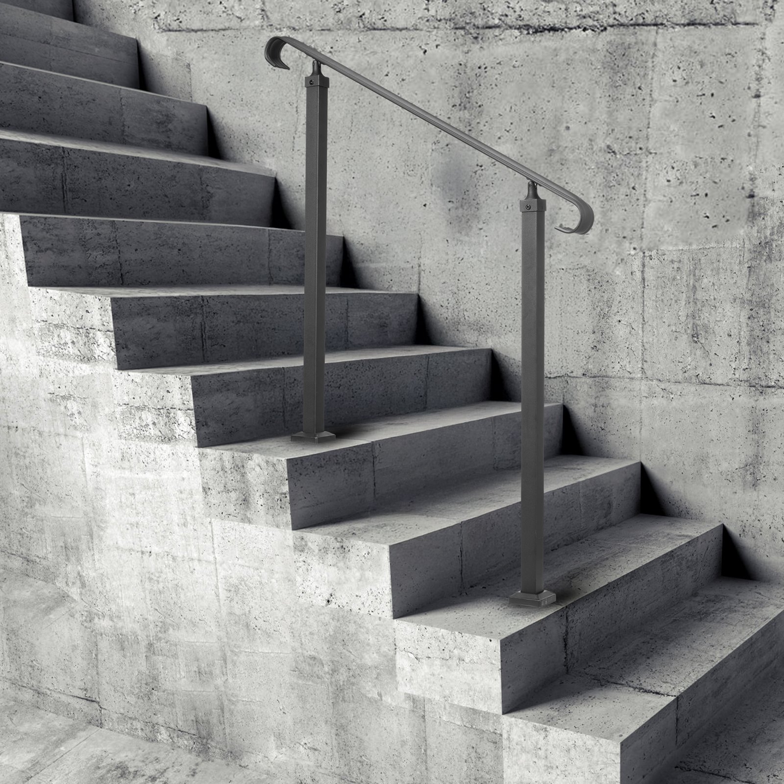 VEVOR Barandilla de Hierro Forjado Pasamanos Exterior para 1-3 Escalones Negro