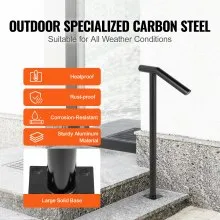 VEVOR Single Post 1-2, Barandilla de acero negro 441LBS Capacidad Barniz para hornear Escaleras de hierro Elegantes pasamanos para escalones al aire libre con pernos de expansión y broca