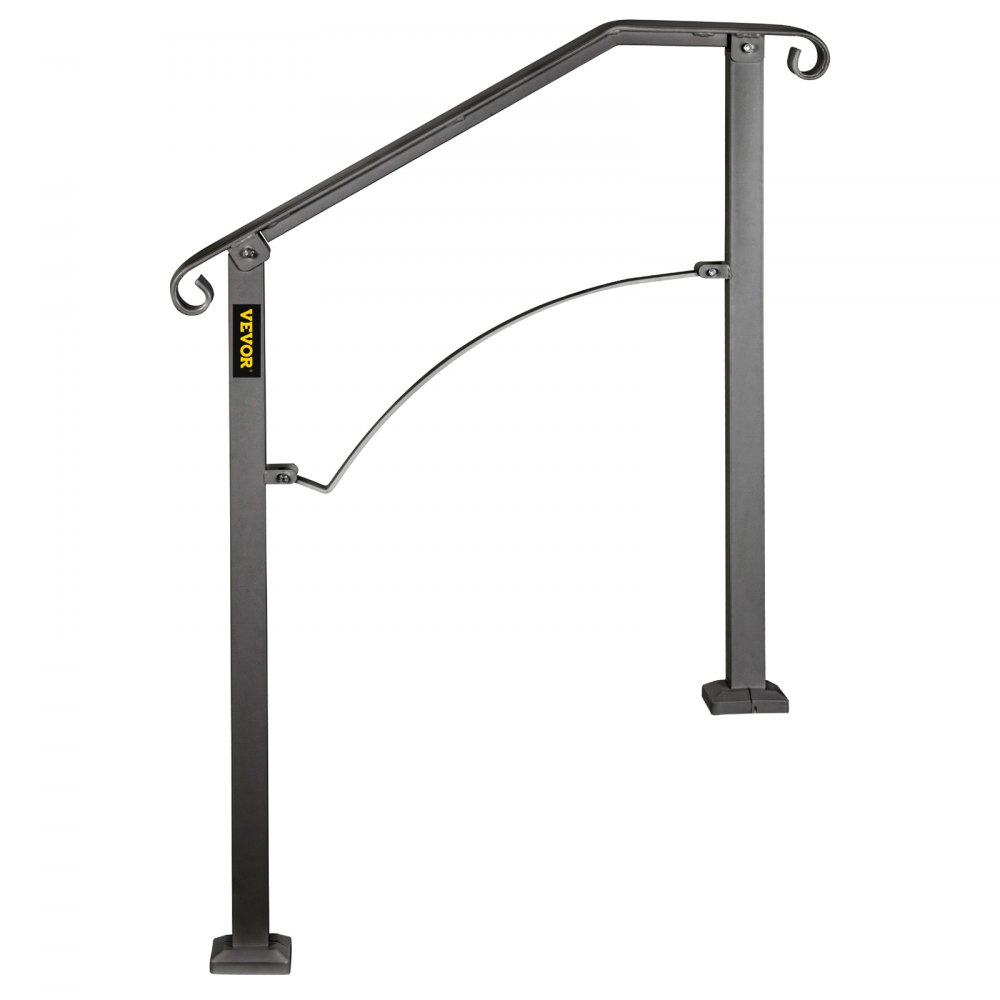 Barandillas VEVOR para escaleras exteriores, aptas para 2 o 3 peldaños, barandilla de hierro forjado Arch#2, barandilla flexible para porches, barandillas negras de estilo transicional para escalones de hormigón o escaleras de madera.