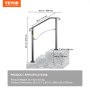 Pasamanos de exterior VEVOR con especificaciones de dimensiones y peso.