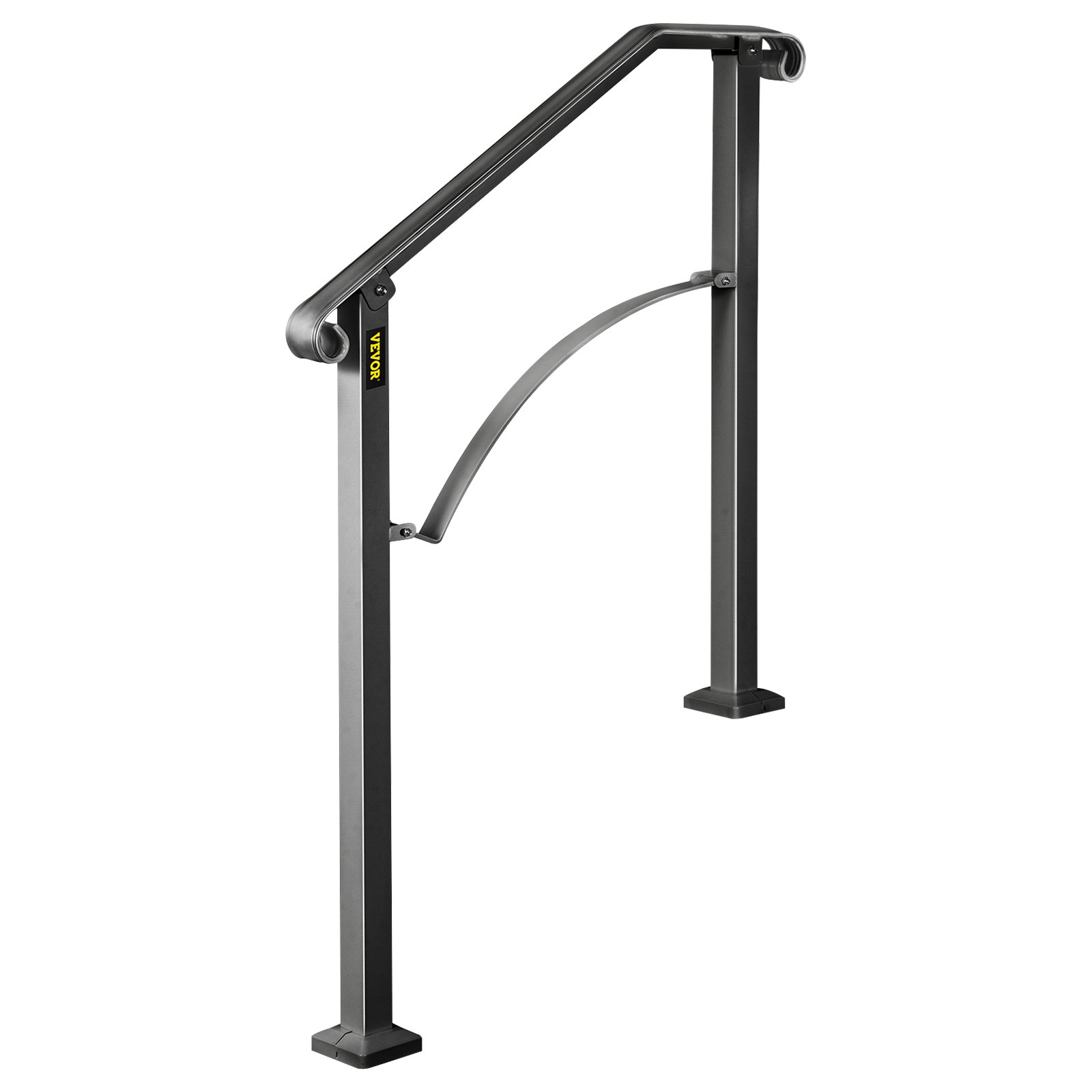 Pasamanos de exterior VEVOR con barra de soporte curvada en elegante acabado negro.
