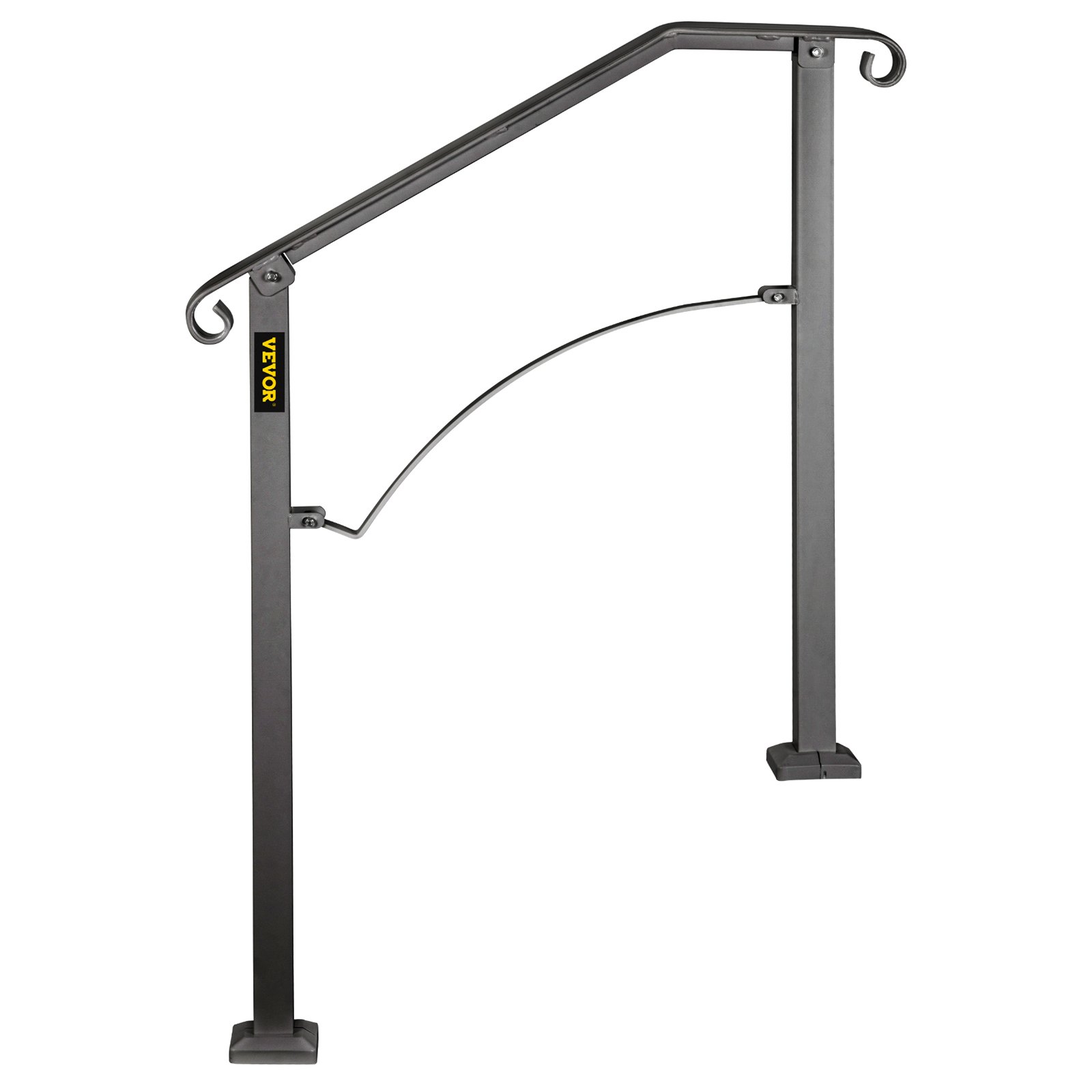 Pasamanos de exterior VEVOR con diseño curvo y construcción robusta de metal negro.