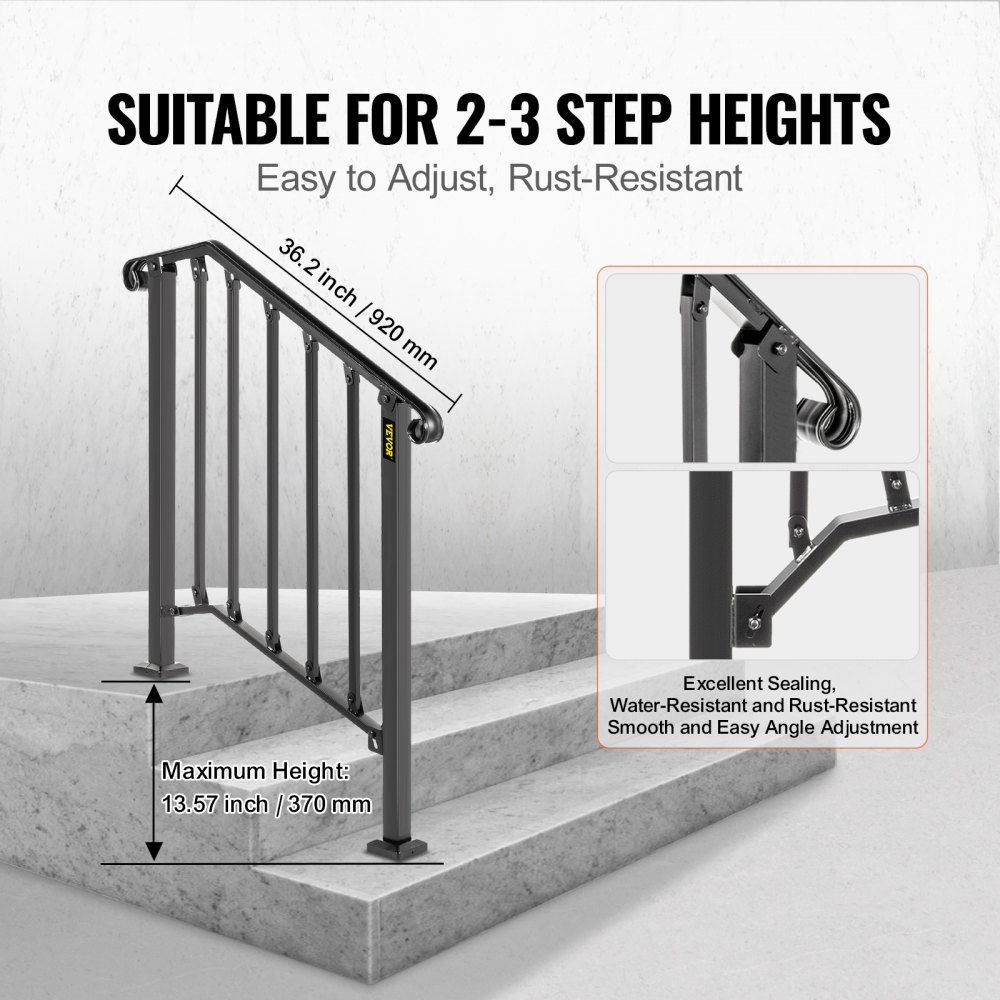 Pasamanos de exterior VEVOR para 2-3 escalones, ajustables, resistentes a la oxidación, altura de 36,2 pulgadas.