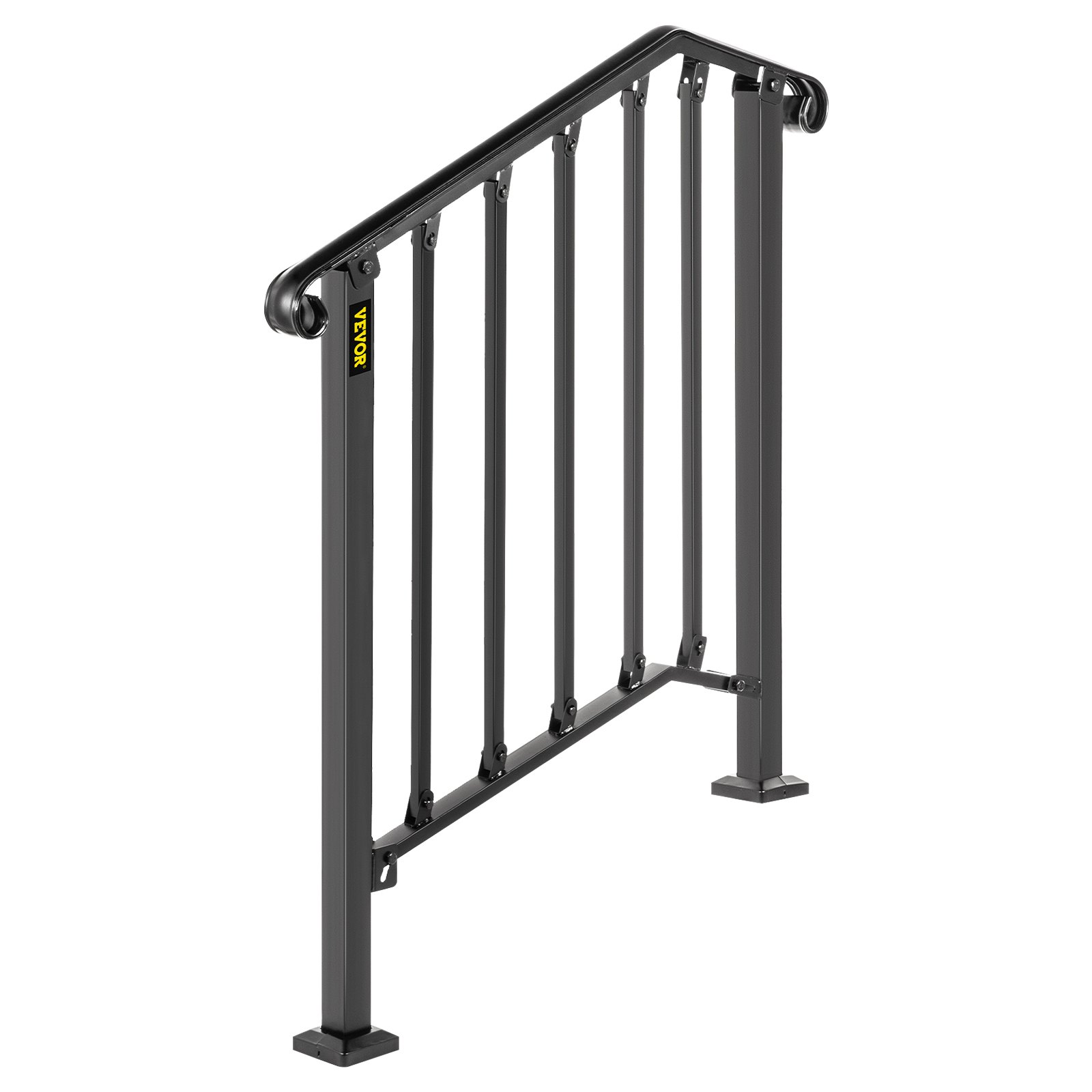 Pasamanos de exterior VEVOR negro con barras verticales y dos postes.
