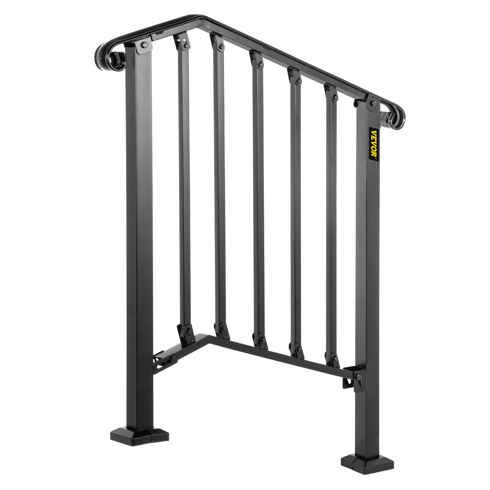 Pasamanos de exterior VEVOR en metal negro, con barras verticales y soportes de base resistentes.