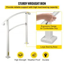 VEVOR Barandilla de Hierro Forjado 52,5 cm Pasamanos de Escaleras de 3 Pasos Baranda Exterior de Tubo Cuadrado Parapeto Blanco para Escalones de Hormigón Balcones Jardines Edificios Hoteles Garajes