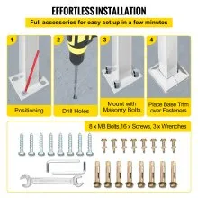 VEVOR Barandilla de Hierro Forjado 52,5 cm Pasamanos de Escaleras de 3 Pasos Baranda Exterior de Tubo Cuadrado Parapeto Blanco para Escalones de Hormigón Balcones Jardines Edificios Hoteles Garajes