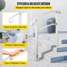 VEVOR Barandilla de Hierro Forjado 52,5 cm Pasamanos de Escaleras de 3 Pasos Baranda Exterior de Tubo Cuadrado Parapeto Blanco para Escalones de Hormigón Balcones Jardines Edificios Hoteles Garajes