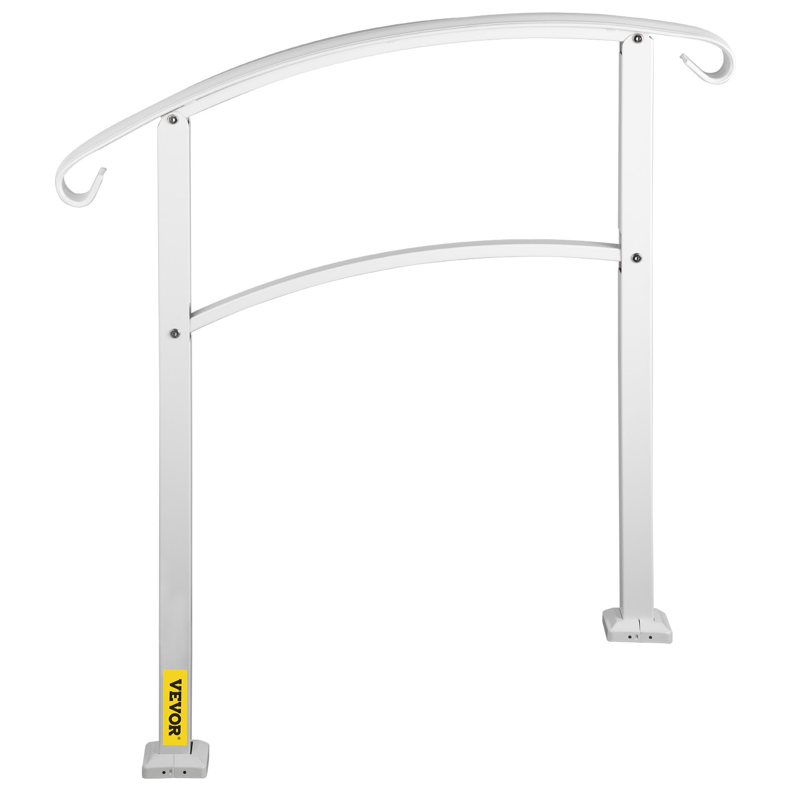 Pasamanos de exterior VEVOR de color blanco con parte superior curvada y dos postes de montaje.