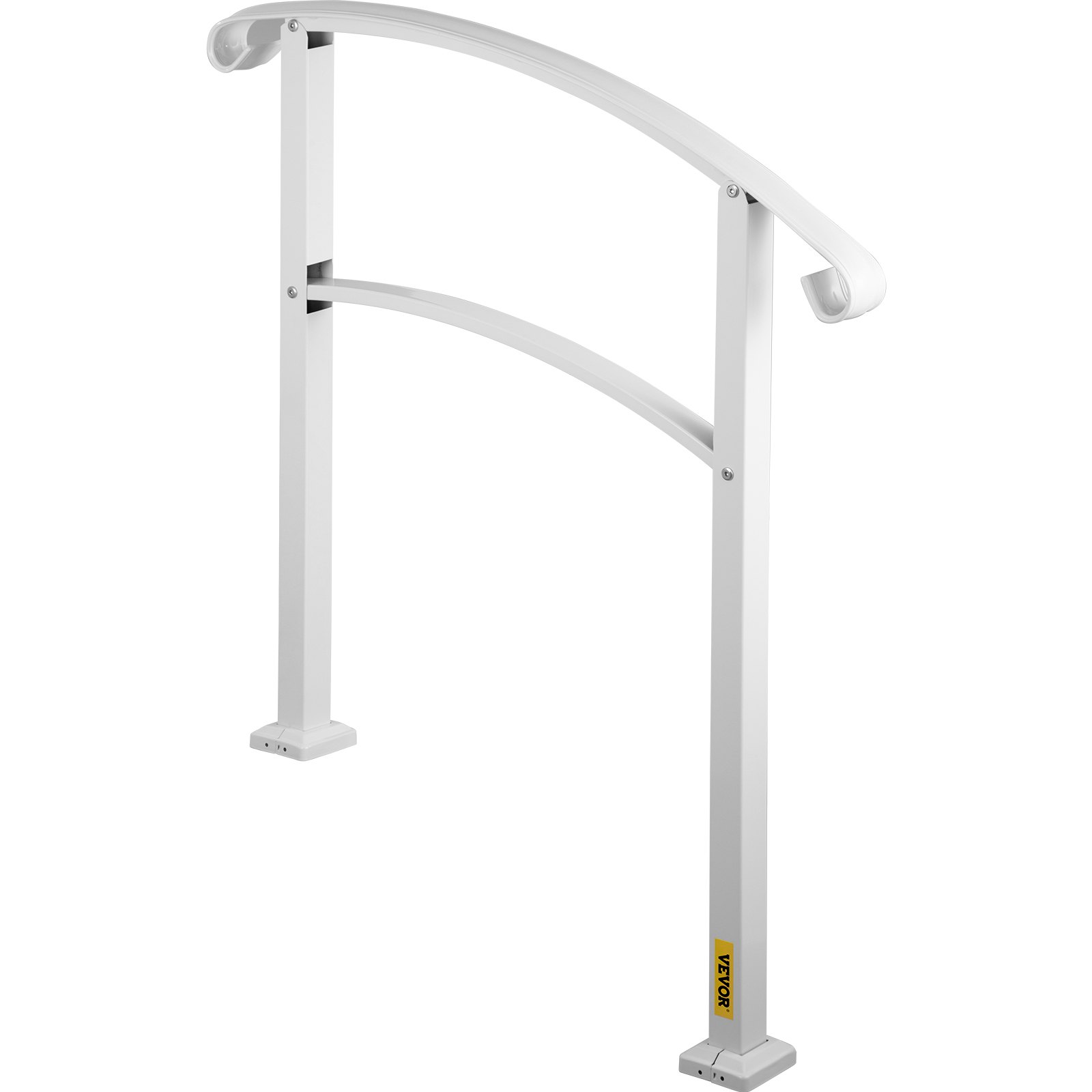 Pasamanos de exterior VEVOR con diseño curvado blanco y base cuadrada resistente.