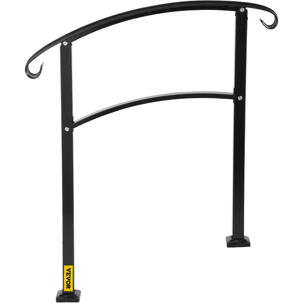 Pasamanos de transición VEVOR de 3 escalones, apto para 1 o 3 escalones, de hierro forjado mate con kit de instalación, para exteriores (no ajustable) (negro)