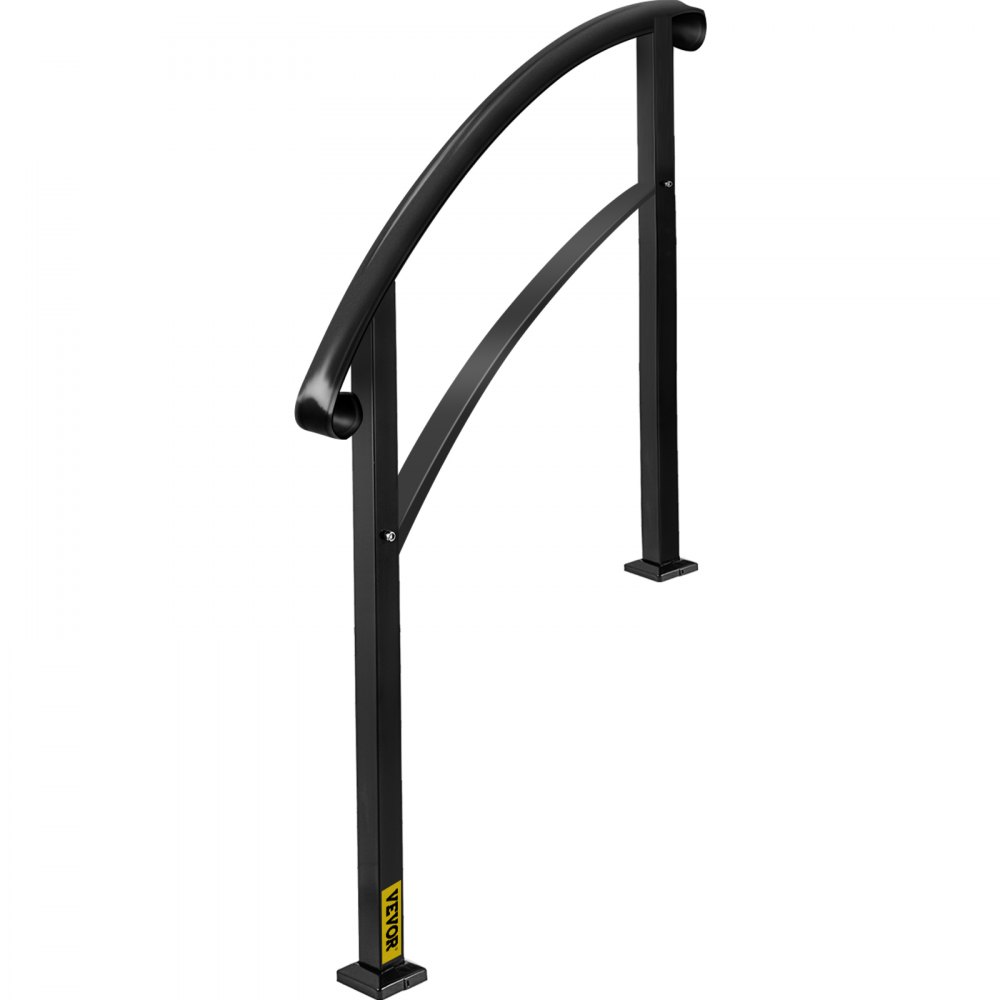 Pasamanos de transición VEVOR de 3 escalones, apto para 1 o 3 escalones, de hierro forjado mate con kit de instalación, para exteriores (no ajustable) (negro)
