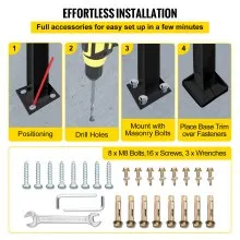 Pasamanos de transición VEVOR de 3 escalones para 1 o 3 escalones de hierro forjado mate con kit de instalación de pasamanos para escalones al aire libre (no ajustable) (negro)