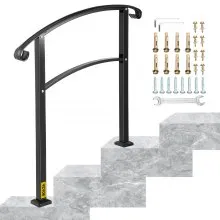 Pasamanos de transición VEVOR de 3 escalones para 1 o 3 escalones de hierro forjado mate con kit de instalación de pasamanos para escalones al aire libre (no ajustable) (negro)
