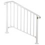 Barandilla de escalera exterior VEVOR blanca con barras verticales y placas de base resistentes.