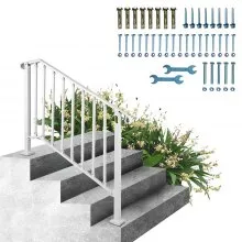 VEVOR Fit 3 o 4 escalones para escaleras al aire libre, pasamanos para escalones al aire libre, Picket#3 pasamanos de hierro forjado, barandilla de porche flexible, pasamanos de transición blancos para escalones de hormigón o escaleras de madera