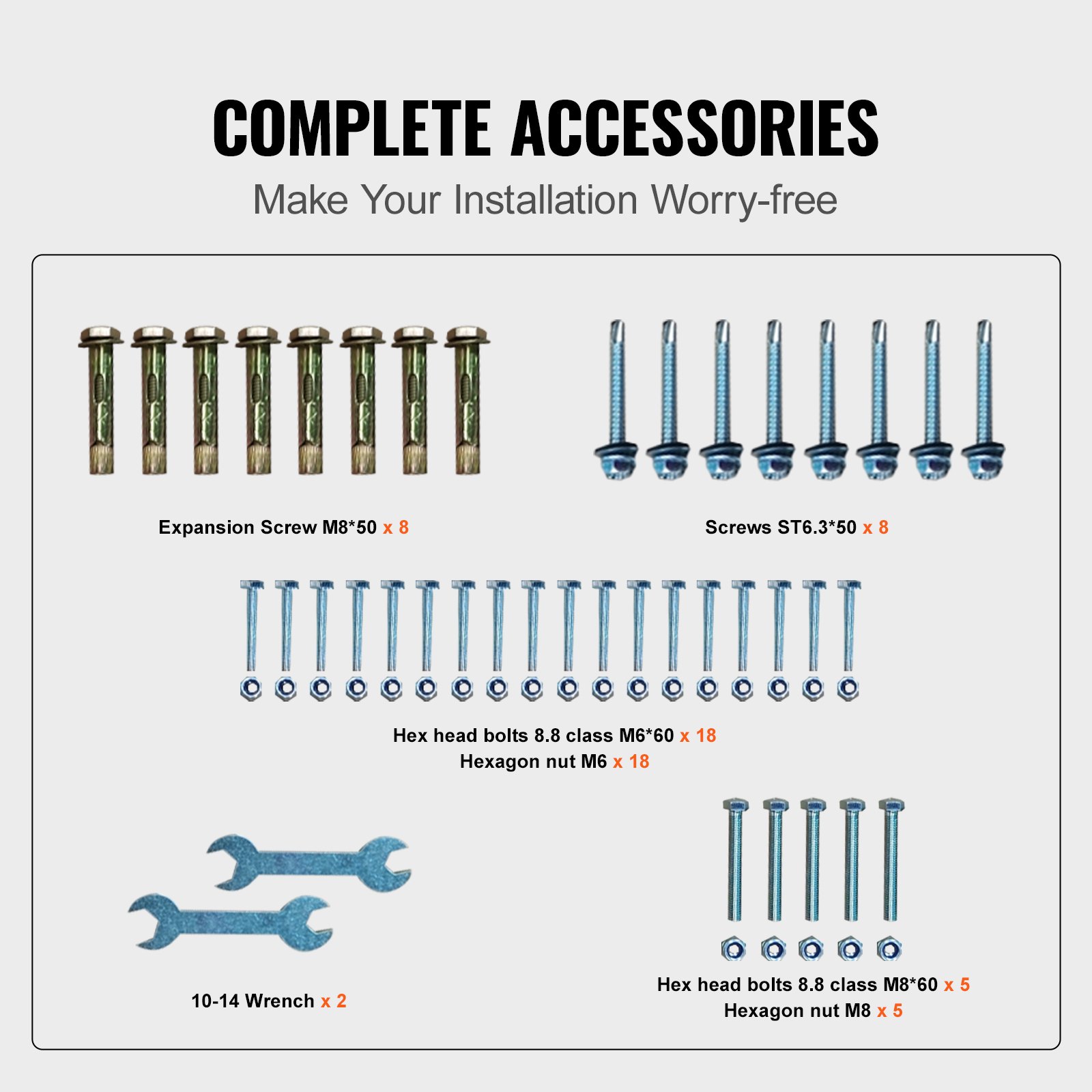 Accesorios completos para la instalación de barandillas de escaleras exteriores VEVOR, incluidos pernos y tornillos.